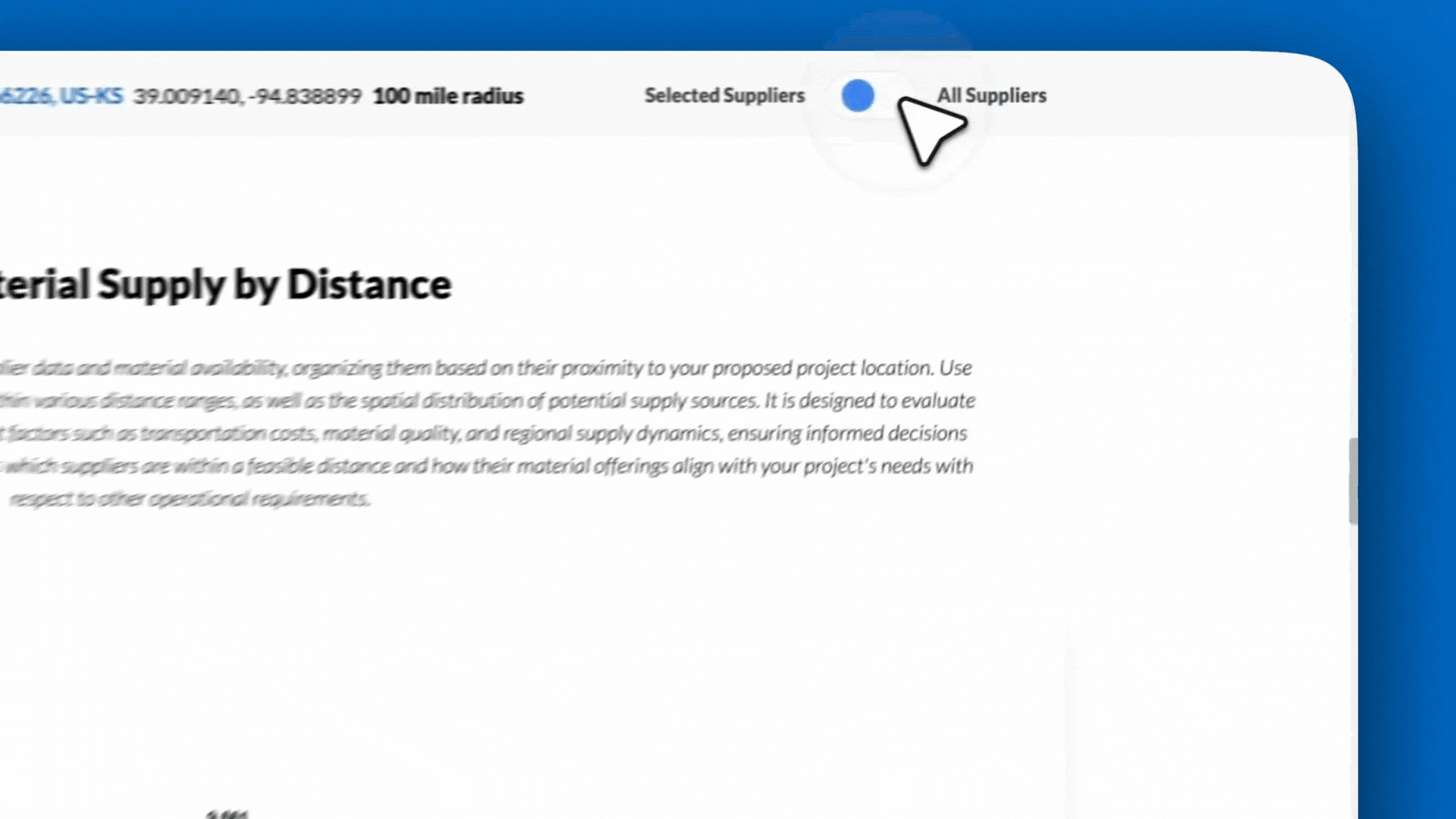 Material Supply by Distance - Jane
